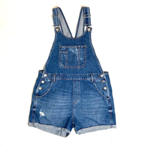 TOPSHOP Moto Denim Short Overalls - Picture 2 of 13
